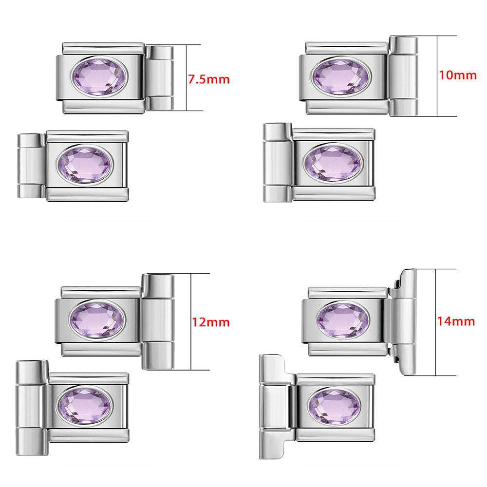 Wholesale Stainless Steel Oval Zircon Watch Connector for DIY Bracelet,  Italian Module Charm,  Jewelry Accessory