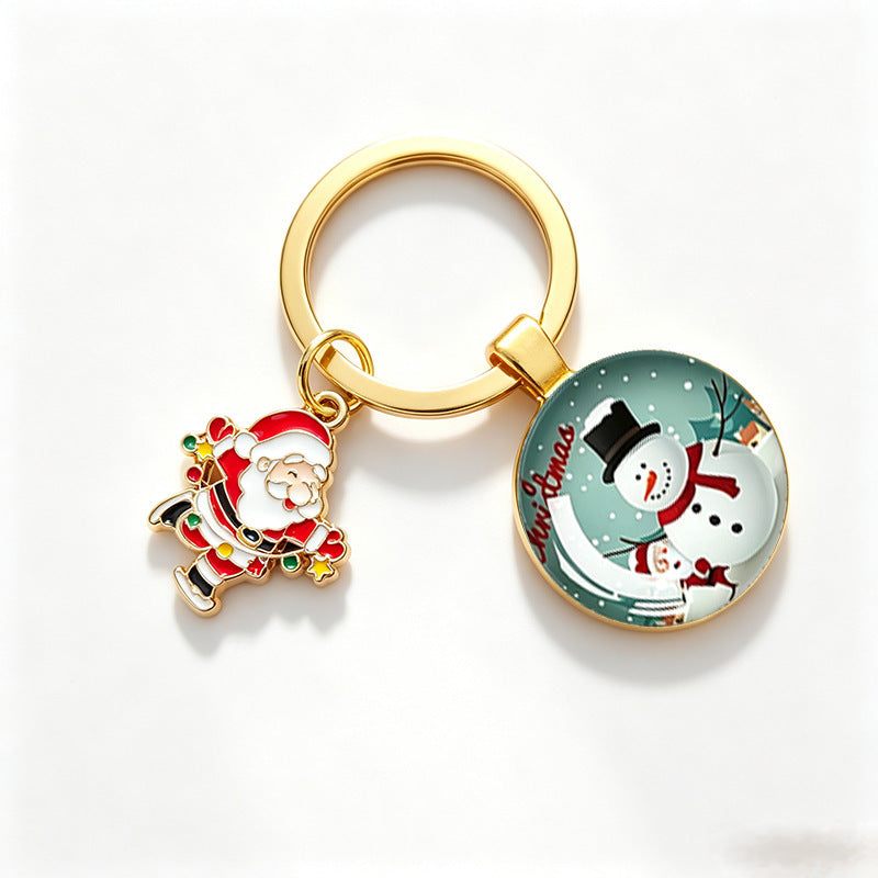 Wholesale Christmas Themed Metal Keychain Pendant With Epoxy Print Decorative Car Key Accessory Gift For Boutique Resale