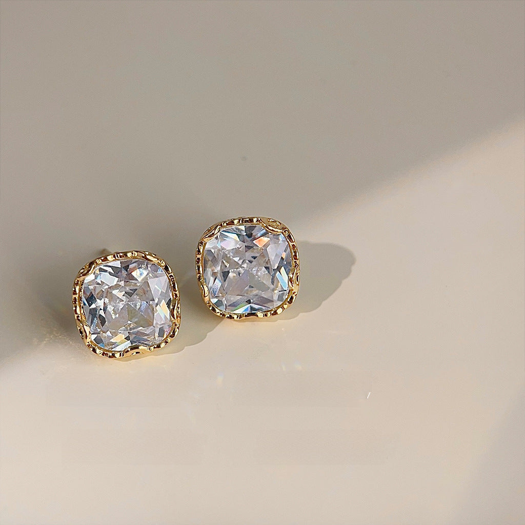 Wholesale S925 silver needle geometric square Zircon stud earrings