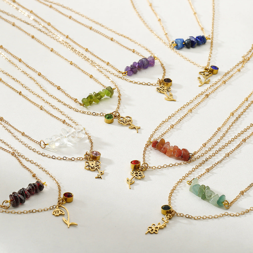Wholesale  multi-layer green gold gravel necklace