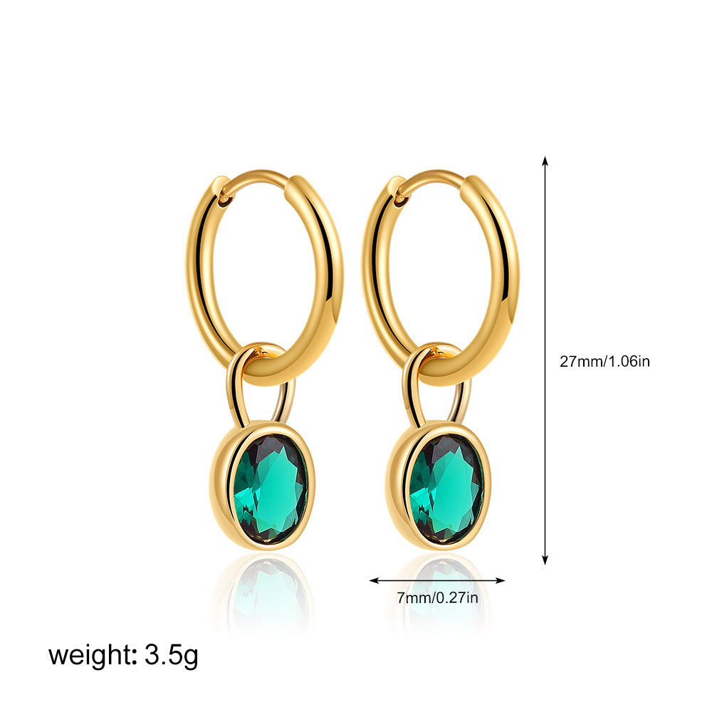 Wholesale  Stainless Steel 18K Gold Color Zircon Oval Earrings