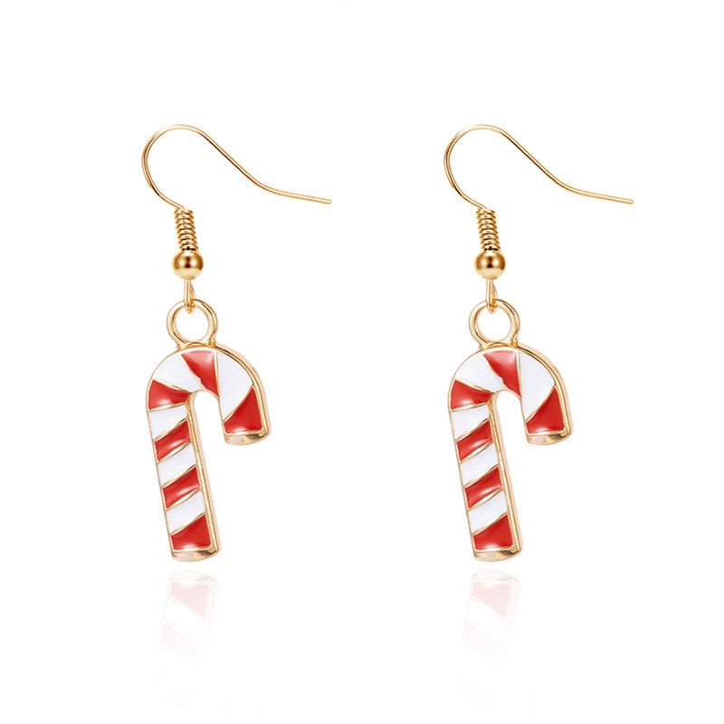 Wholesale Cartoon Christmas Striped  Cane Alloy Oil Drop Earrings