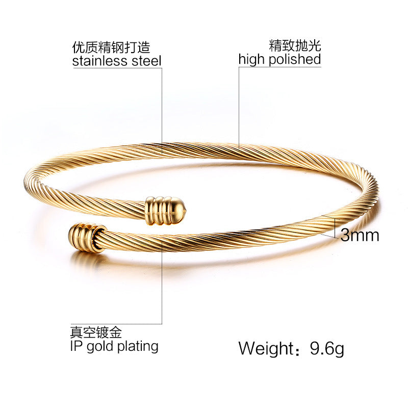 Wholesale Open Bracelet Geometric Stainless Steel 18K Gold ACC-BT-HuaLanXin001