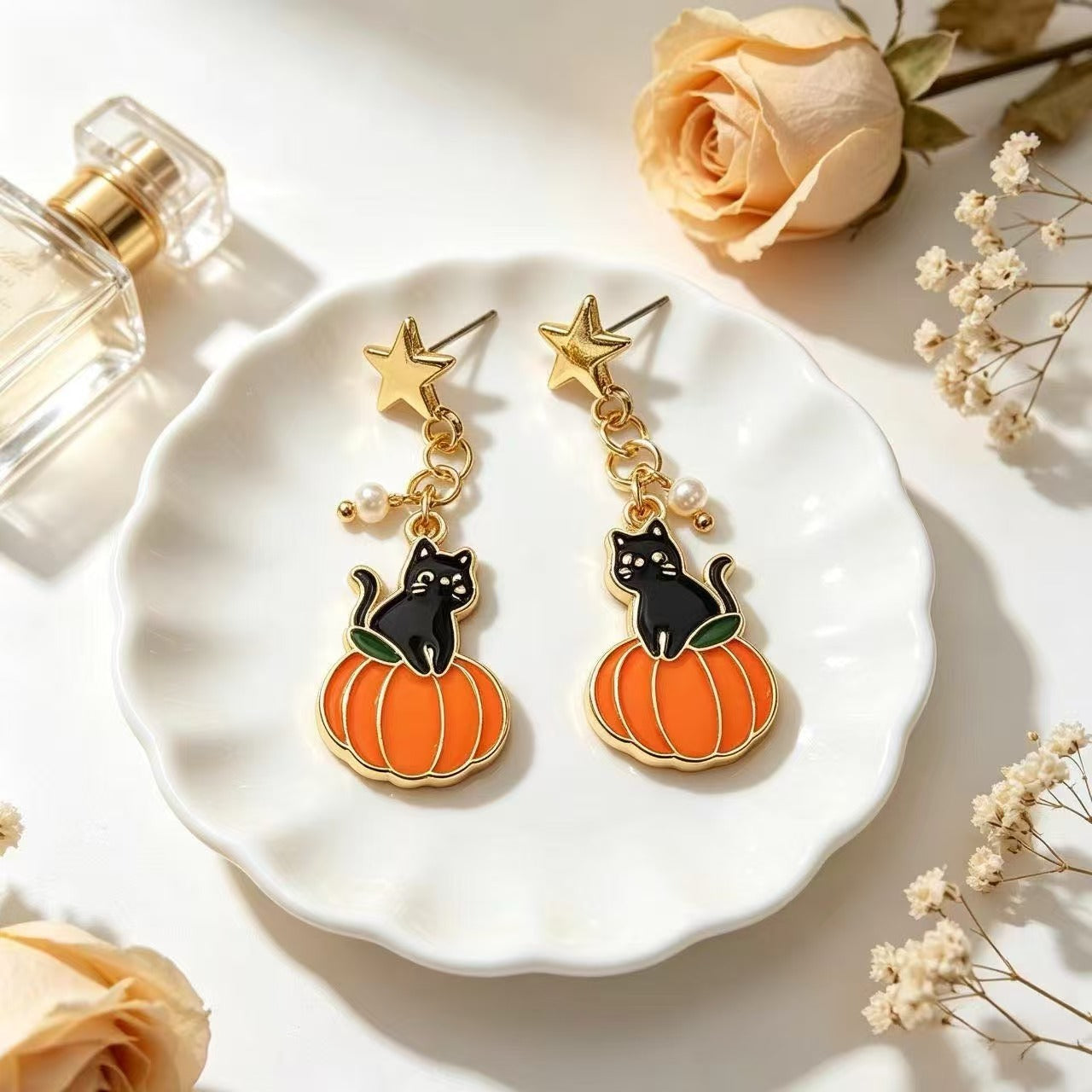 Wholesale Trendy  Pumpkin Cat Earrings Alloy Jewelry Accessory for Parties