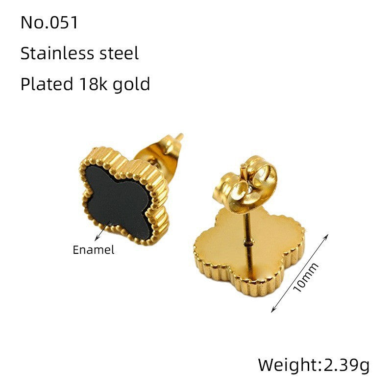 Wholesale Titanium Steel Four Leaf Clover Earrings ACCVIP-ES-ZhongYao001