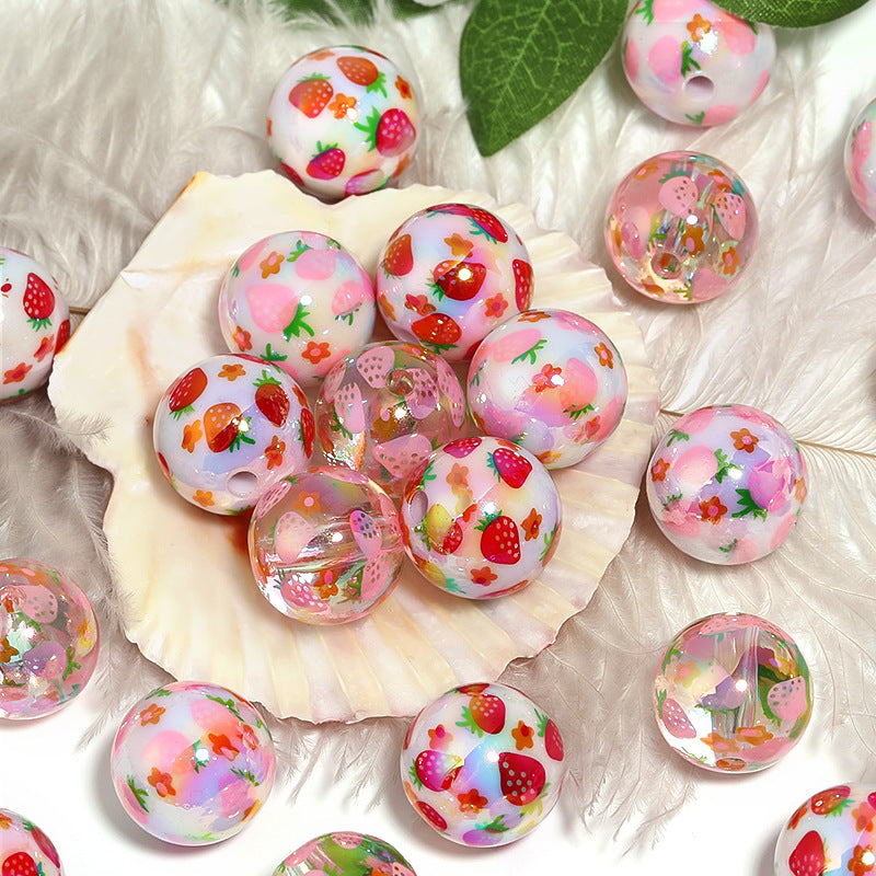 Wholesale 100pcs Acrylic Milk Strawberry Printed Beads Diy Beaded Pen Accessories ACC-BDS-BLG116