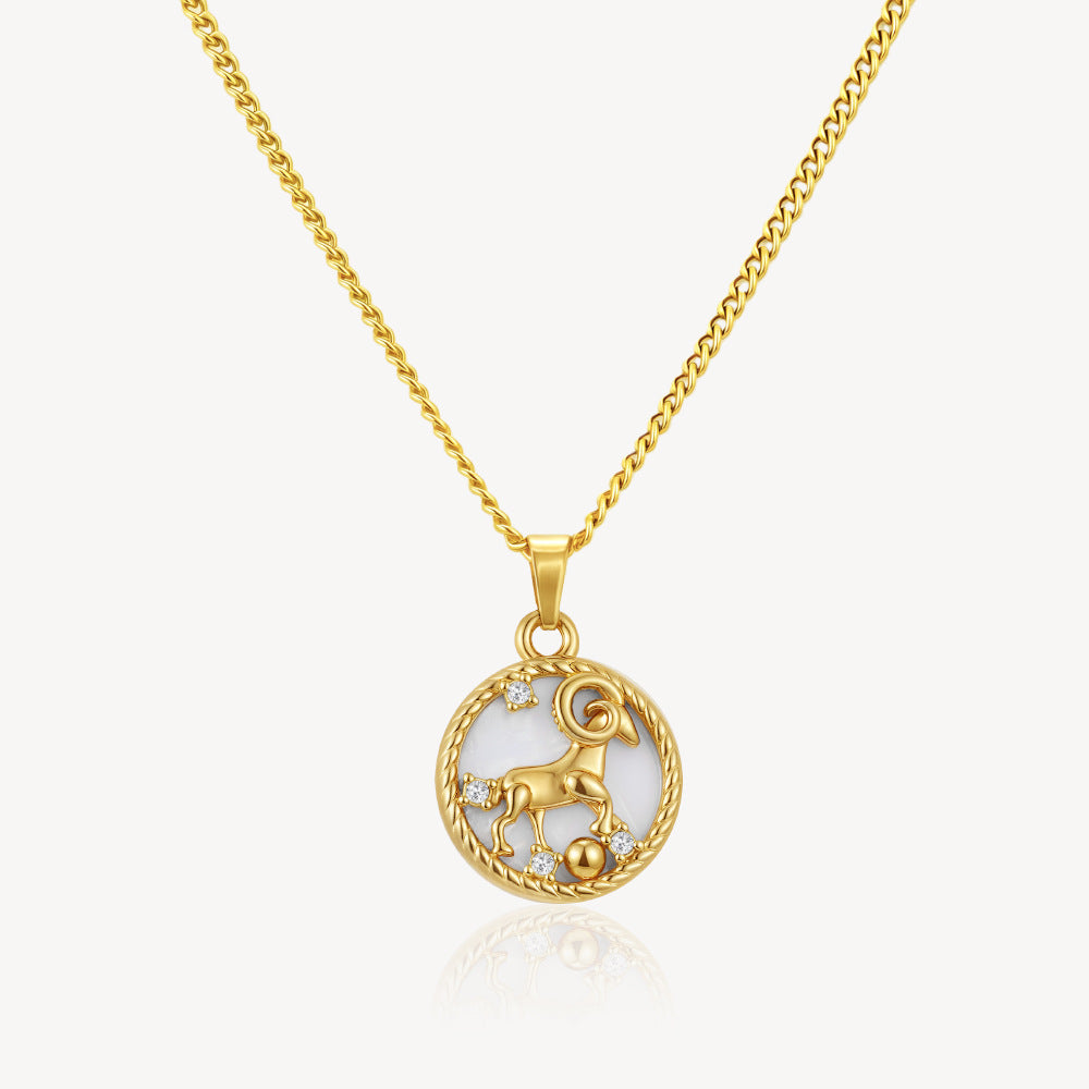 Wholesale Stainless Steel Zodiac Pendant Necklace Round PVD Electroplated Fashion Accessory for Everyday Wear
