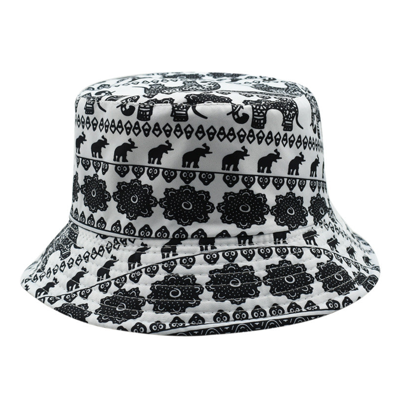 Wholesale  cartoon animal retro fisherman hat printed double-sided  sunshade hat