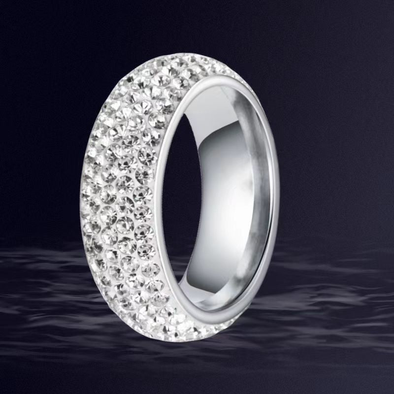 Wholesale Titanium Steel Ring Five Rows of Clay Full Diamond Stainless Steel Ring ACC-RS-Xinj009