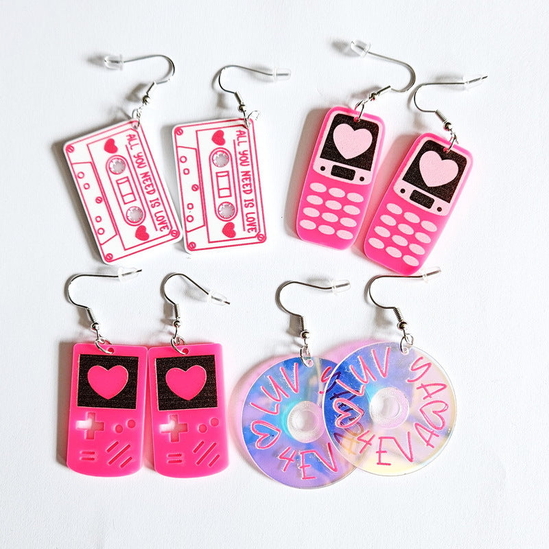 Wholesale Valentine's Day acrylic asymmetric leopard Love earrings