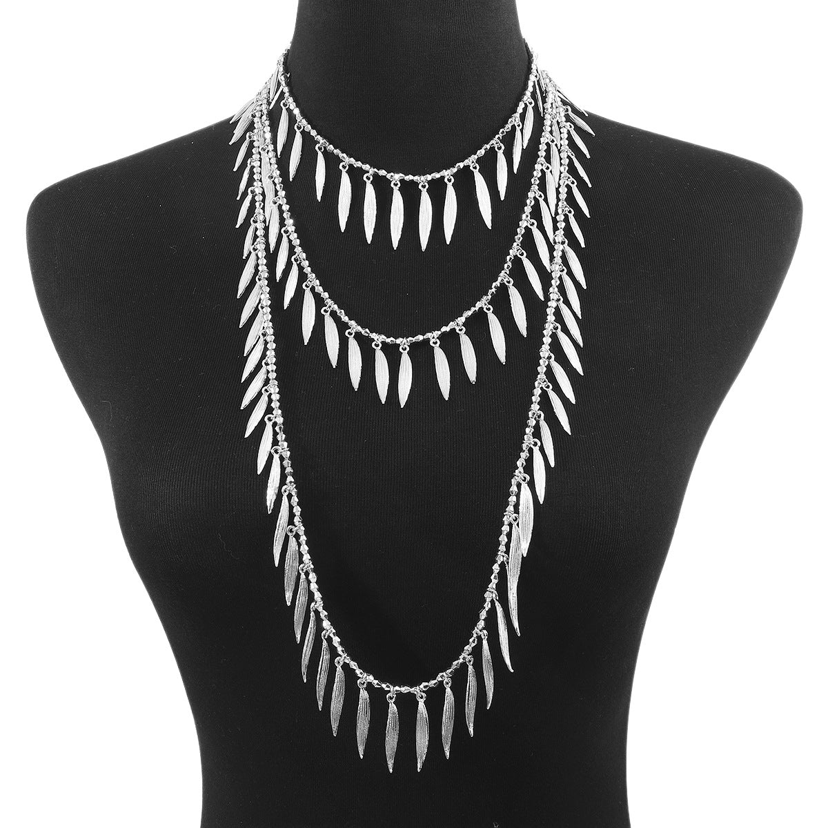 Wholesale beaded necklace alloy feather leaf pendant necklace
