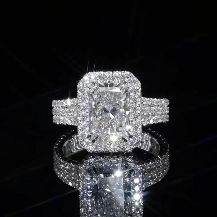 Wholesale Trendy Micro Pavé Princess Cut Couple Ring Set White Gold Finish Jewelry Accessory For Engagement Gift And Boutique Resale