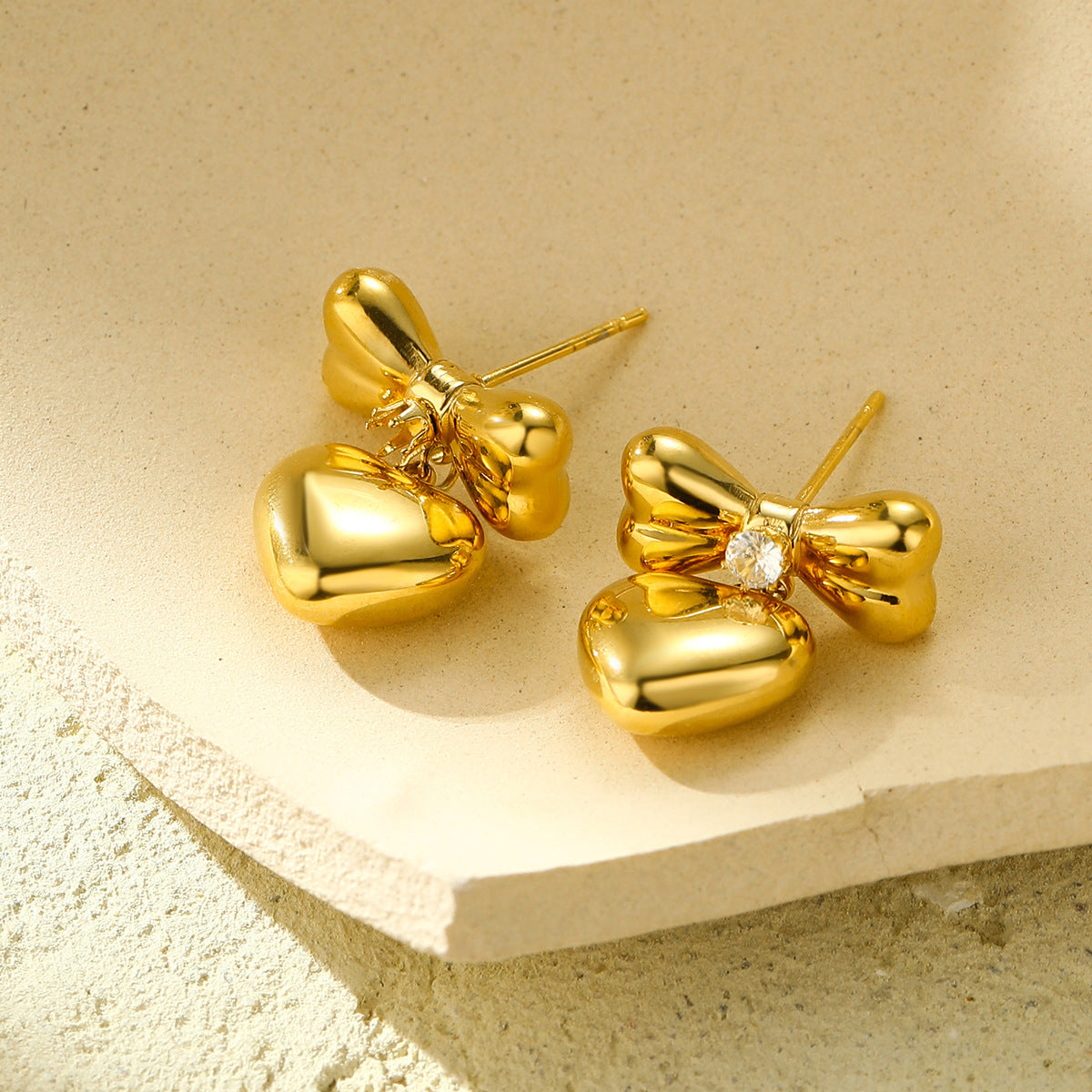 Wholesale  zircon bow  love stainless steel earrings