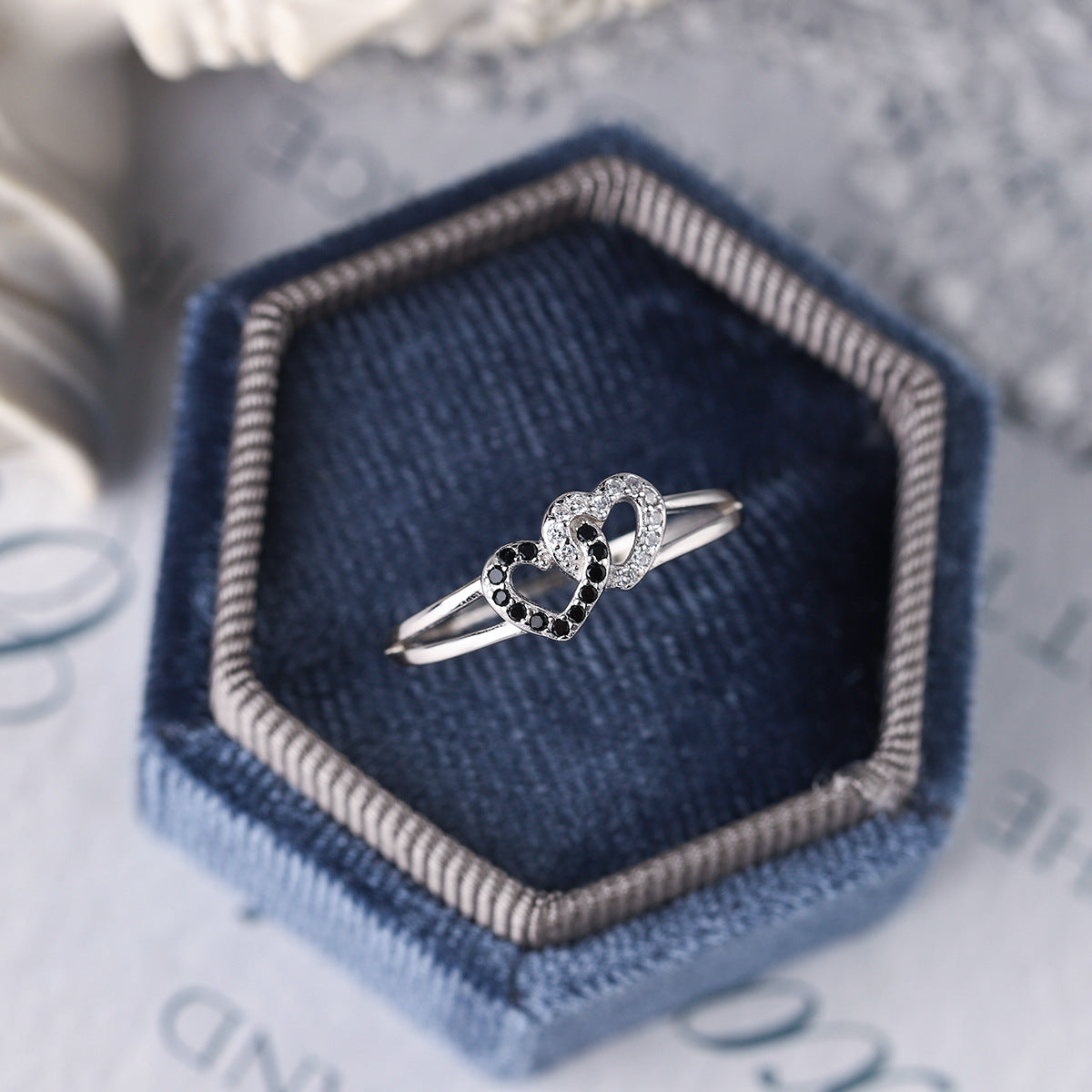 Wholesale s925 Sterling Silver Hollow-out Double Love Luxury Ring