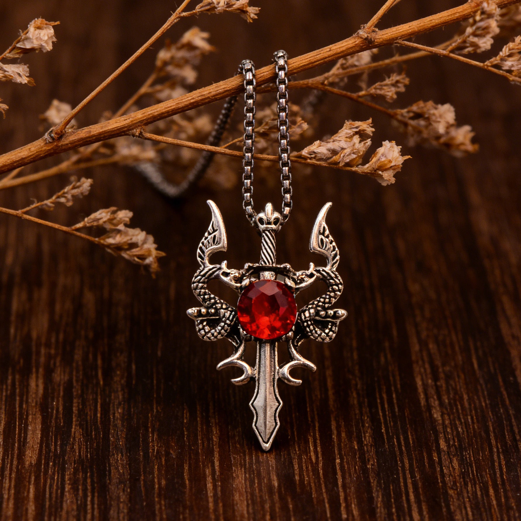 Wholesale Vintage Double Dragon Cross Pendant Necklace,  Trendy Zinc Alloy Jewelry Accessory for Layering