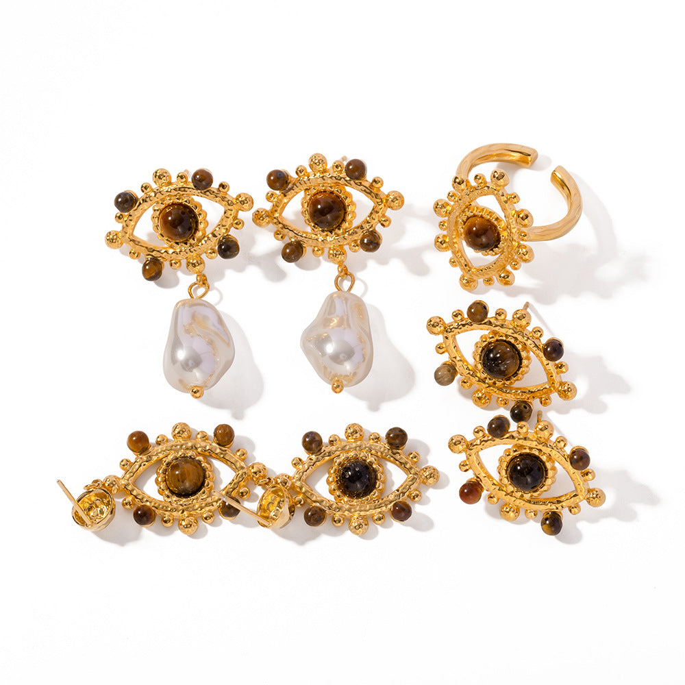 Wholesale Lace Hollow Inlay Tiger Eye Stone Devil Eye Earrings ACC-ES-WanXing001