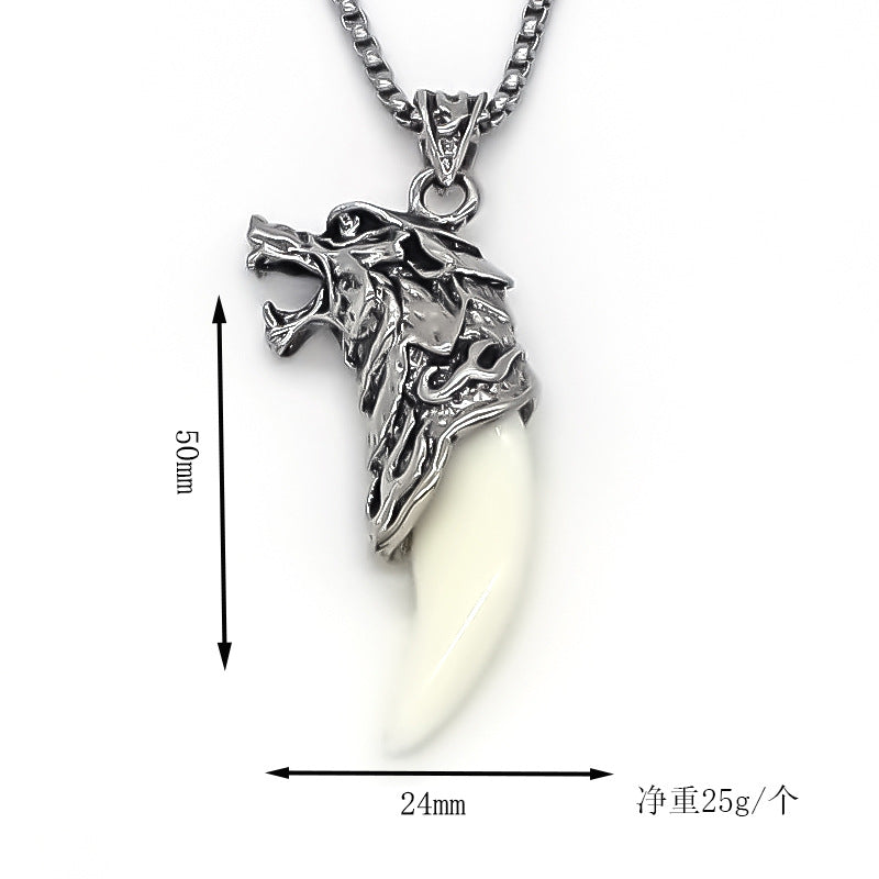 Wholesale  alloy wolf head wolf tooth pendant necklace