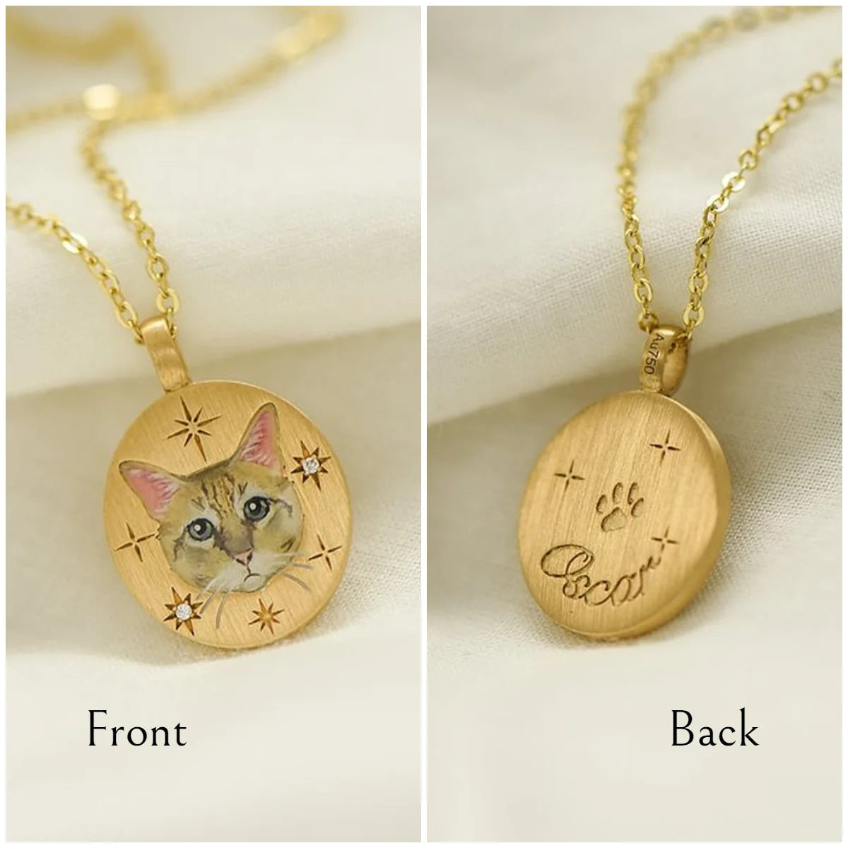 Wholesale  Stainless Steel Round Star Cat Animal Necklace