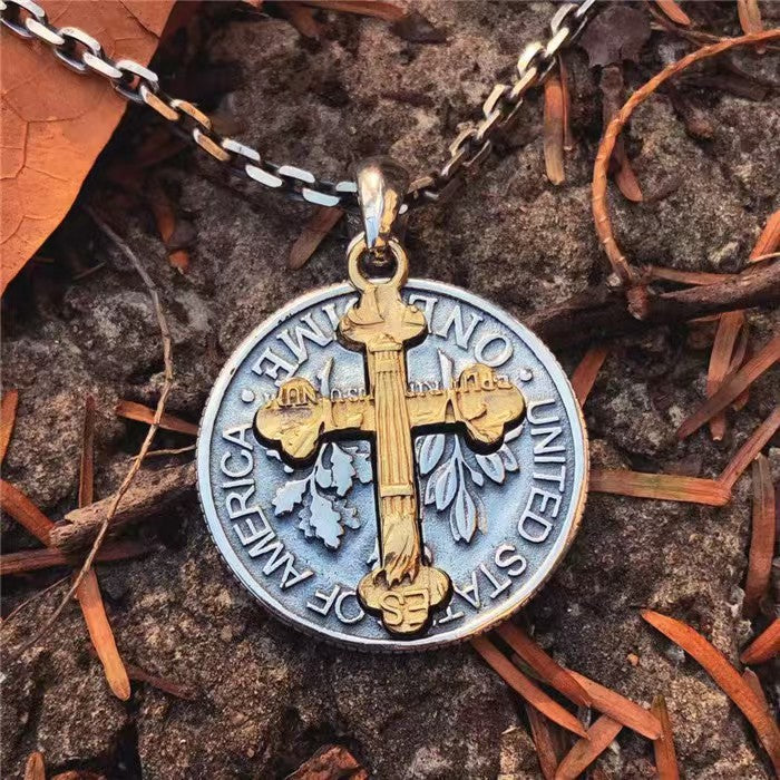 Wholesale  Retro Cross Pendant Necklace Two-Color Cross Necklace