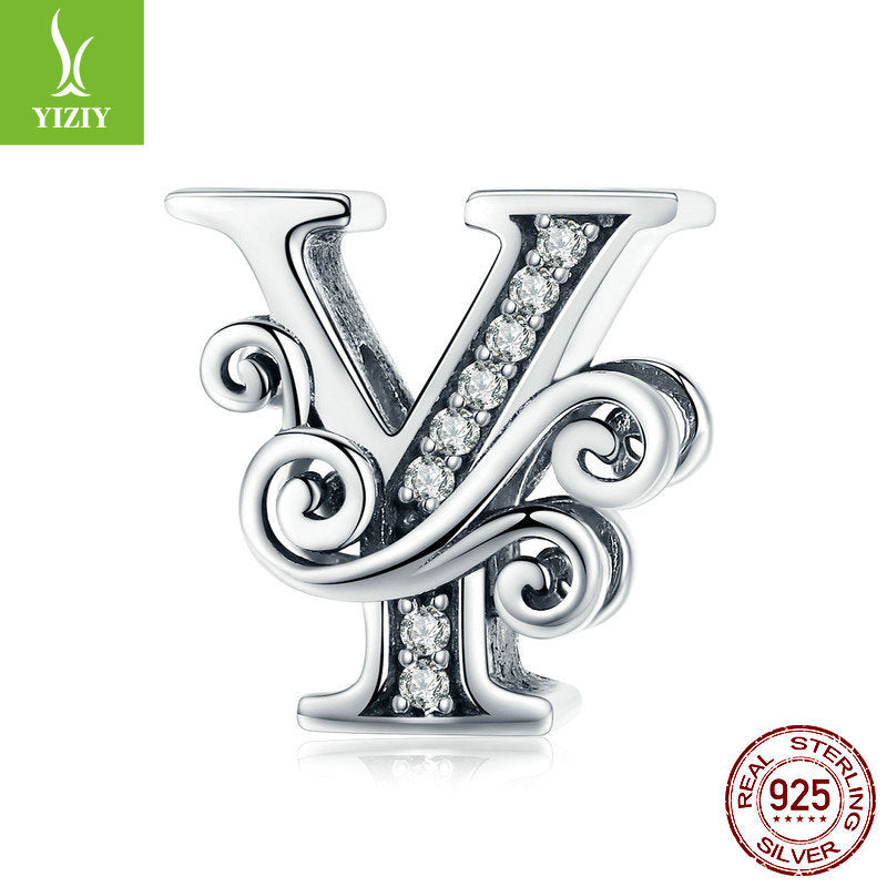 Wholesale 26 Letters DIY Beaded Bracelet Accessories Inlaid with Zircon Sterling Silver Beads Charms ACC-CHS-YinZhiyun001