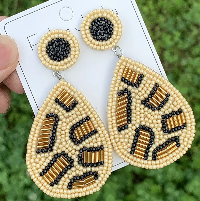 Wholesale Vintage Teardrop Shape Leopard Print Earrings Handmade Woven Bohemian Earrings ACC-ES-ManT016