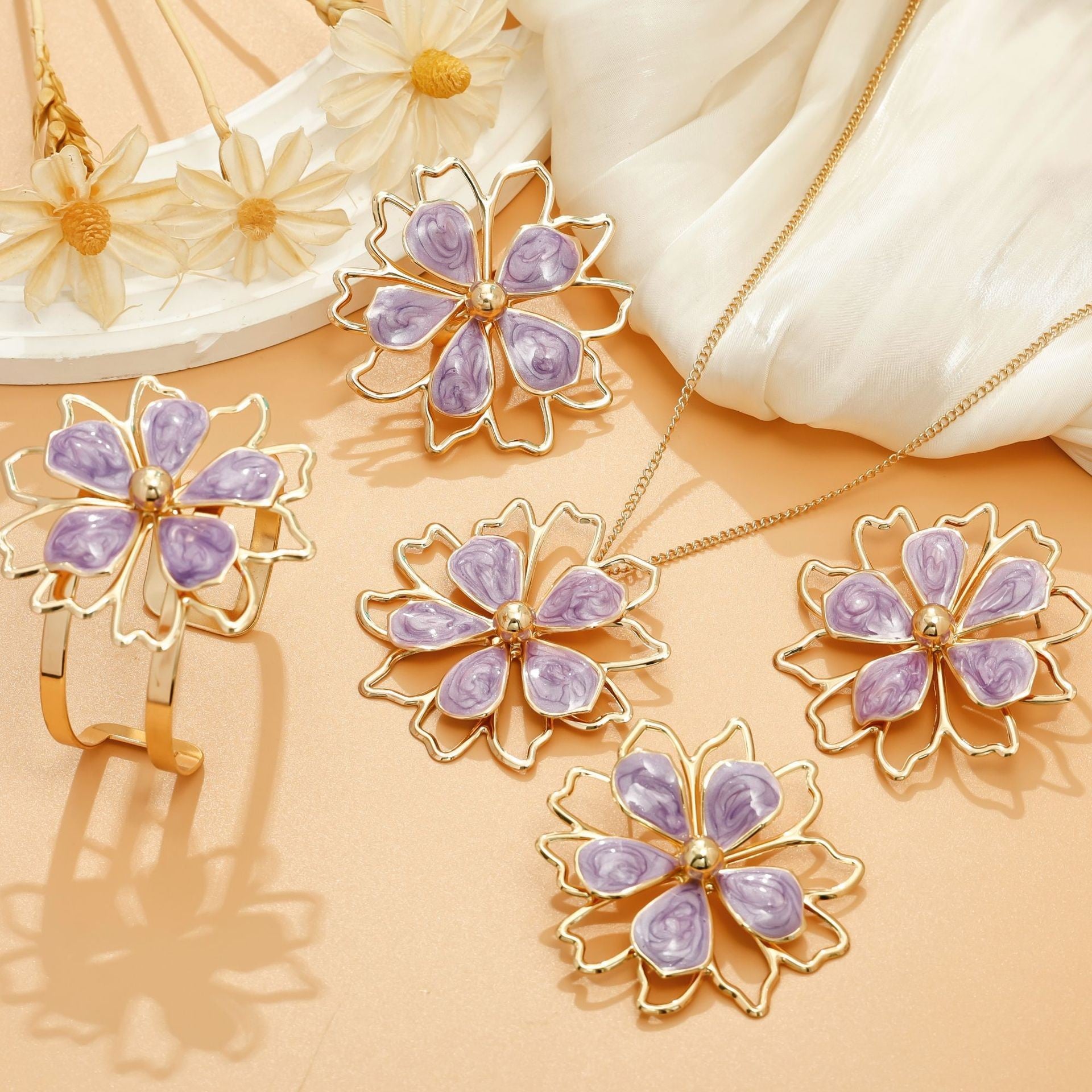 Wholesale Double-Layer Hollow Three-Dimensional Flower Ring
