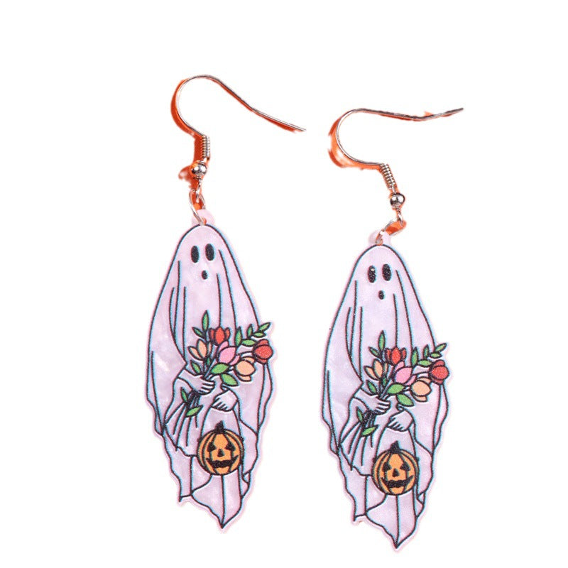 Wholesale Halloween Earrings Ghost Pumpkin Bat Spider Web Double-sided Acrylic Earrings