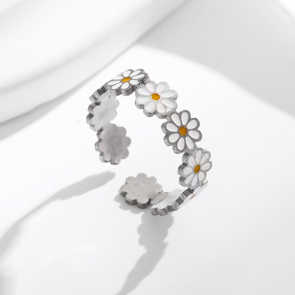 Wholesale Chic  Flower Open Ring Adjustable Stainless Steel Fashion Jewelry Accessory for Women Gift