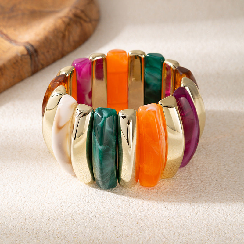 Wholesale Acrylic Electroplated Elastic Bracelet Retro Ombre Design Women S Stylish Jewelry Accessory