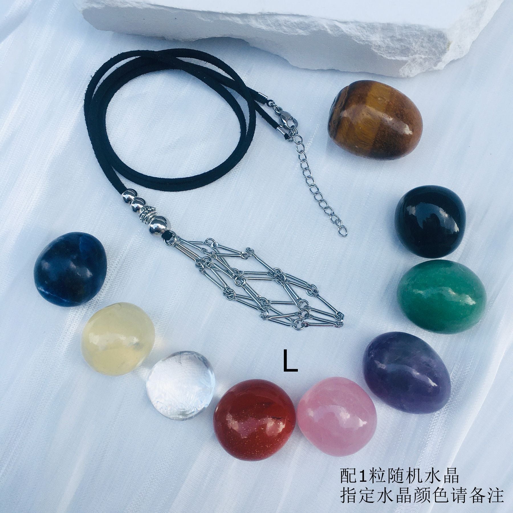 Wholesale Crystal Natural Stone Bamboo Adjustable Metal Mesh Necklace ACC-NE-RongGuan001