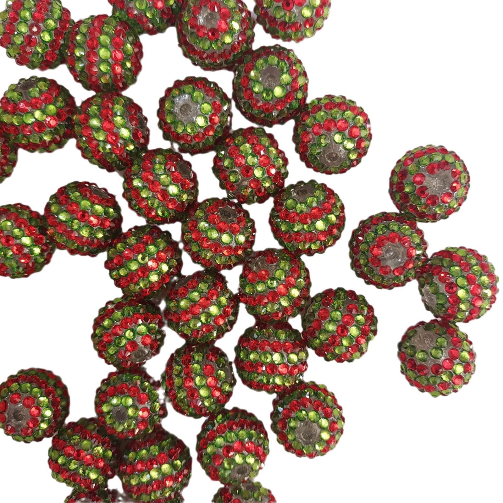 Wholesale 5pcs Green and Red Stripes 16MM-22MM Resin Diamond Beads ACC-BDS-NiJia058