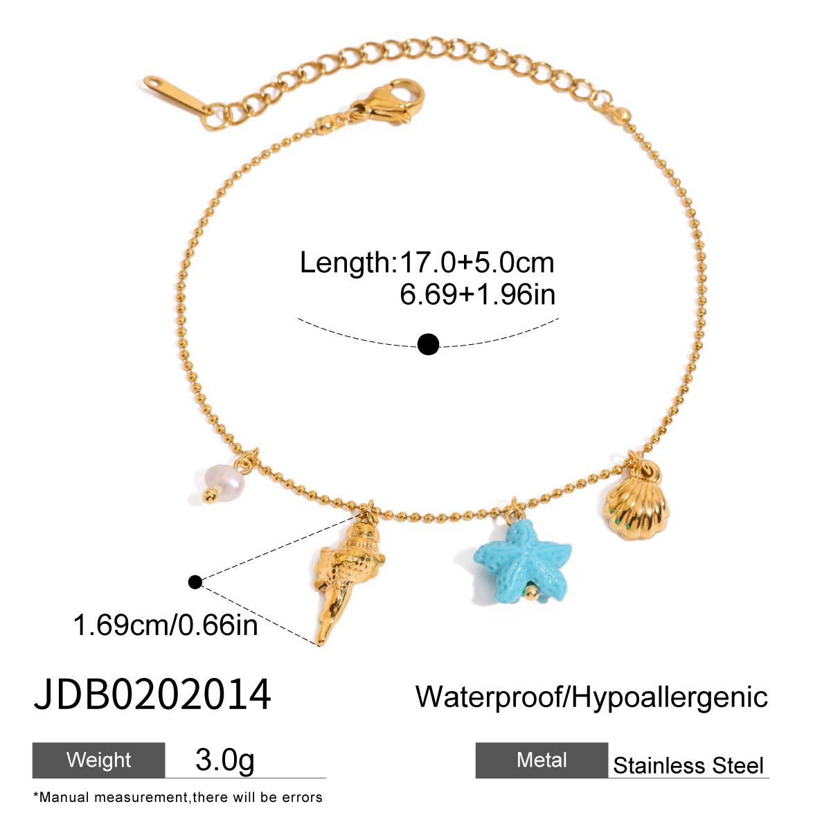 Wholesale  18K gold stainless steel pearl starfish conch rib shell pendant bracelet