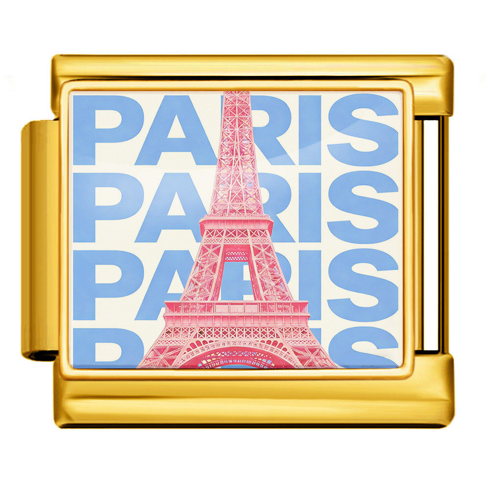 Wholesale 9mm Italian Charm Starter Bracelets DIY Landmark Pattern Stainless Steel Composable Bracelet