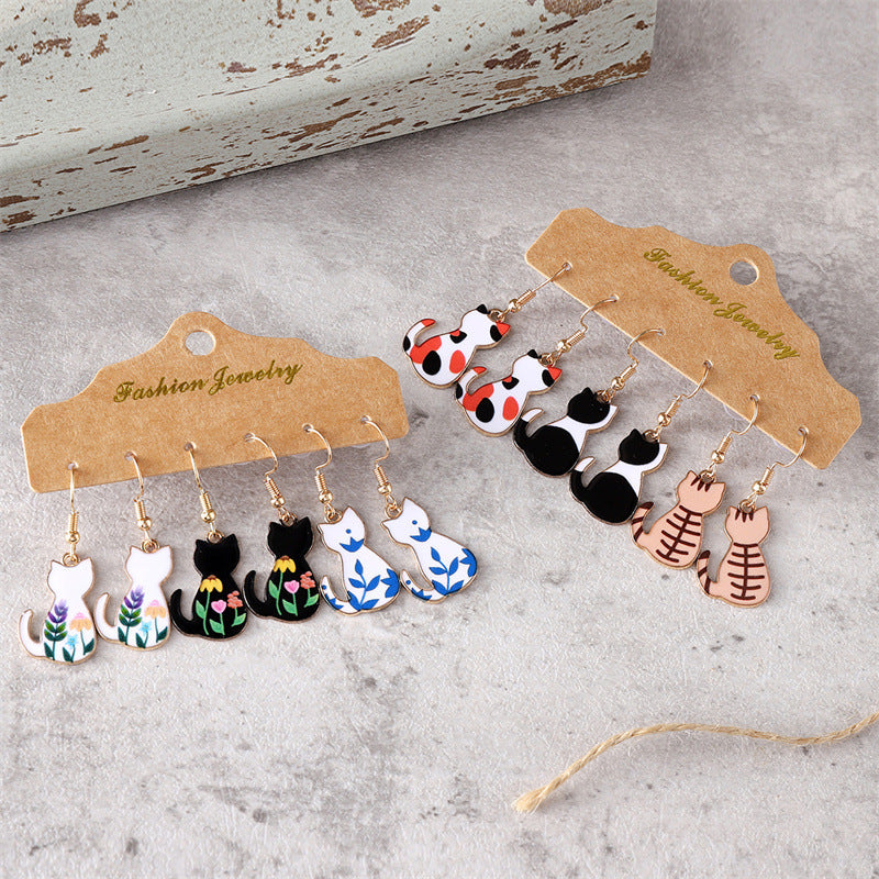 Wholesale  flower spot pattern cat earrings