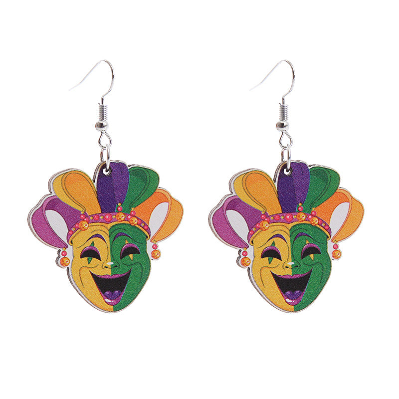 Wholesale  Carnival wooden earrings carnival truck clown hat earrings holiday earrings