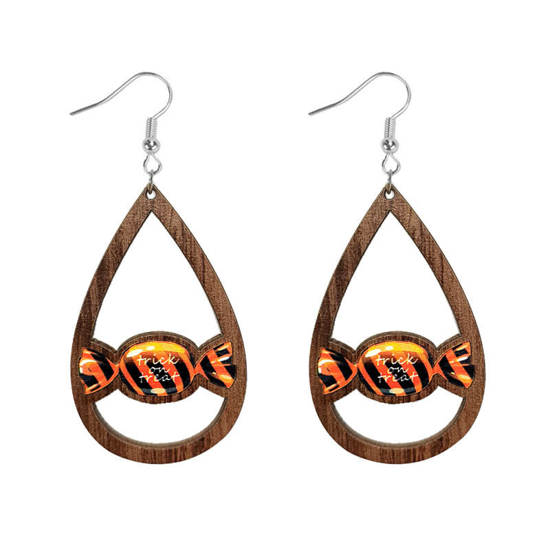 Wholesale Halloween Exaggerated Vintage Ghost Wood Earrings ACC-ES-WenTuo001