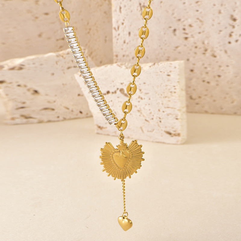 Wholesale Vintage Love Stainless Steel Necklaces Square Diamond Necklace Heart Tassel T-shirt Chain ACC-NE-JinLang006