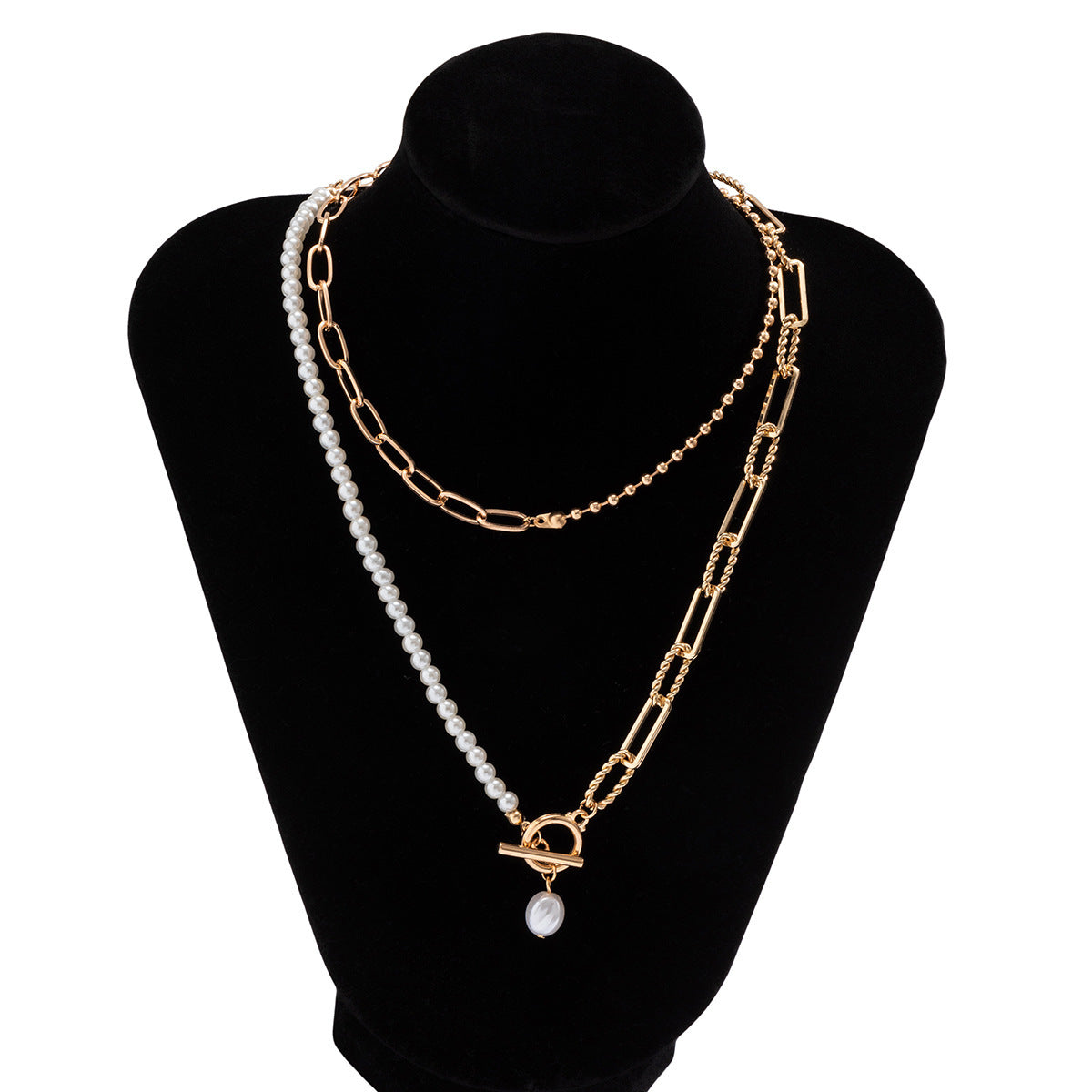 Wholesale Vintage Style Geometric Layered Pearl Necklace,  Fashion Jewelry Accessory for Women Gift