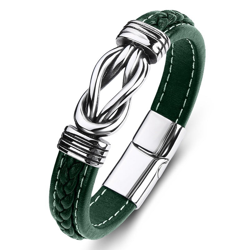 Wholesale Stainless steel  woven leather hand rope punk style alloy 8-character  bracelet