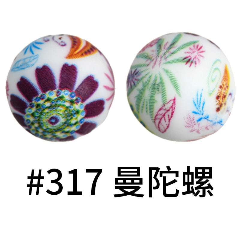 Wholesale 50pcs Western Style Leopard Skull Color Aztec Printed Silicone Balls Beads ACC-BDS-HeSheng005