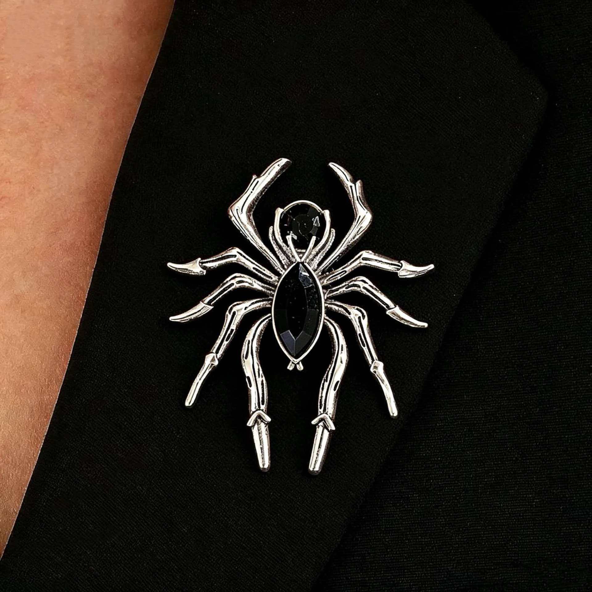Wholesale Gothic Dark  Brooch with Black Zircon Inlay Trendy Pin for Coat Suit