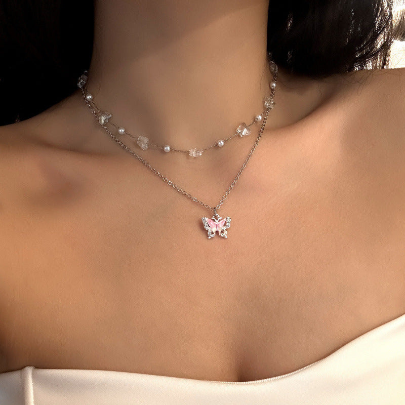 Wholesale  Double-Layer Butterfly Necklace Luxury Clavicle Chain  Accessories