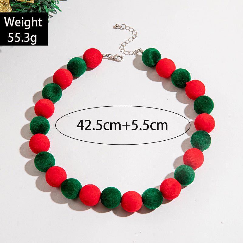 Wholesale  color beaded clavicle chain  fur ball beaded Christmas series necklace