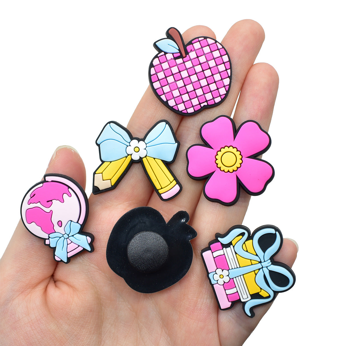 Wholesale Random 100pcs Creative learning series  PVC Soft Rubber Shoe Buckle Decoration