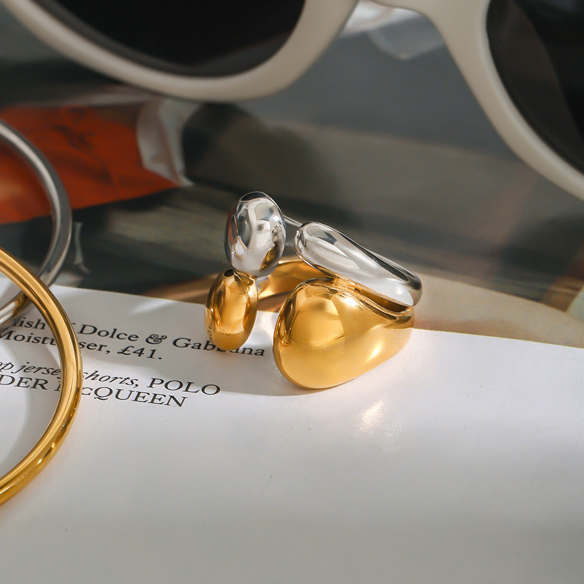 Wholesale  18k gold stainless steel ins wind line double smooth ring