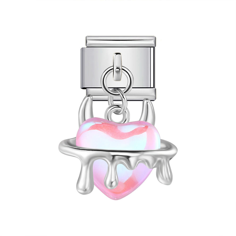 Wholesale Hearts and Love Italian Charms DIY Heart-shaped moon and bowknot pendant Stainless Steel Composable Bracelet