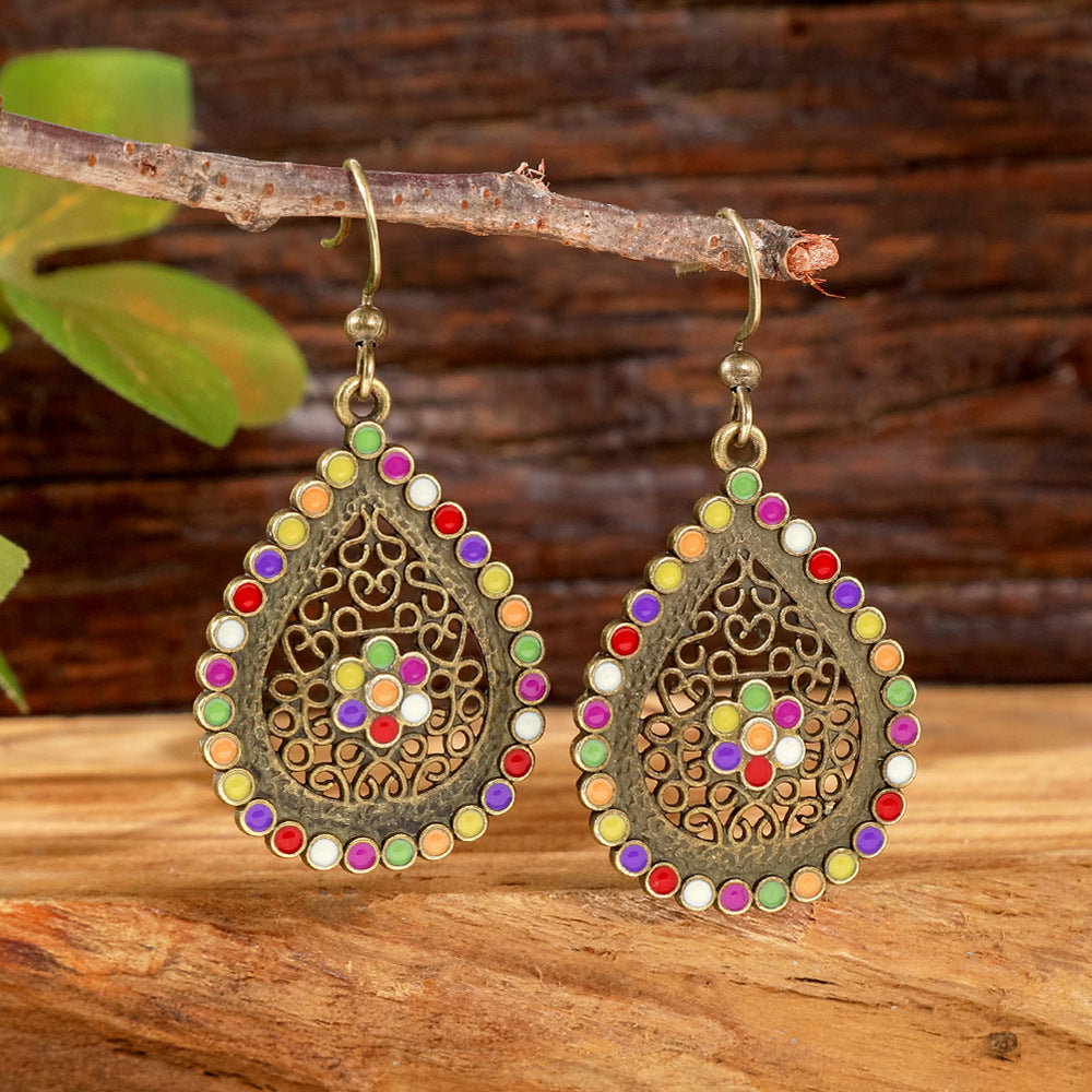 Wholesale Bohemian Retro Colorful Drop Earrings Alloy Electroplated Fashion Accessory