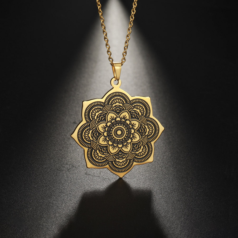 Wholesale Mandala Flower Pendant 304 Stainless Steel Necklace ACC-NE-GeXiang002