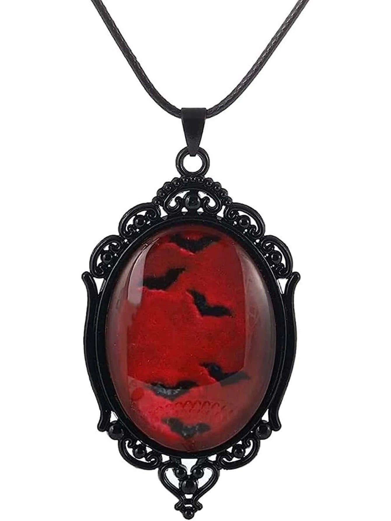 Wholesale Gothic Vampire Bat Pendant Necklace Black Glass Relief Trendy Jewelry Accessory