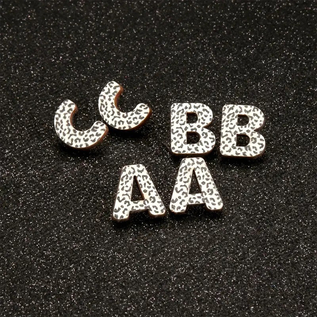 Wholesale wood school season ABC  white leopard print back to school season earrings